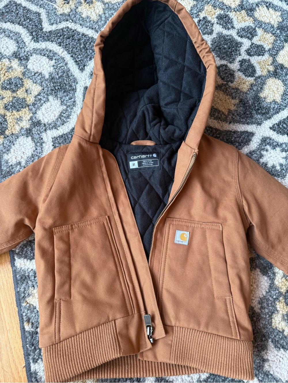 Carhartt Tan Brown Hooded Jacket with Black Quilted Lining